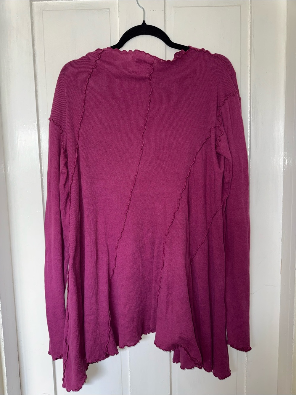Free People - We the Free Magenta Long-Sleeve Scallop-Trim Women's Top - Picture 3 of 4